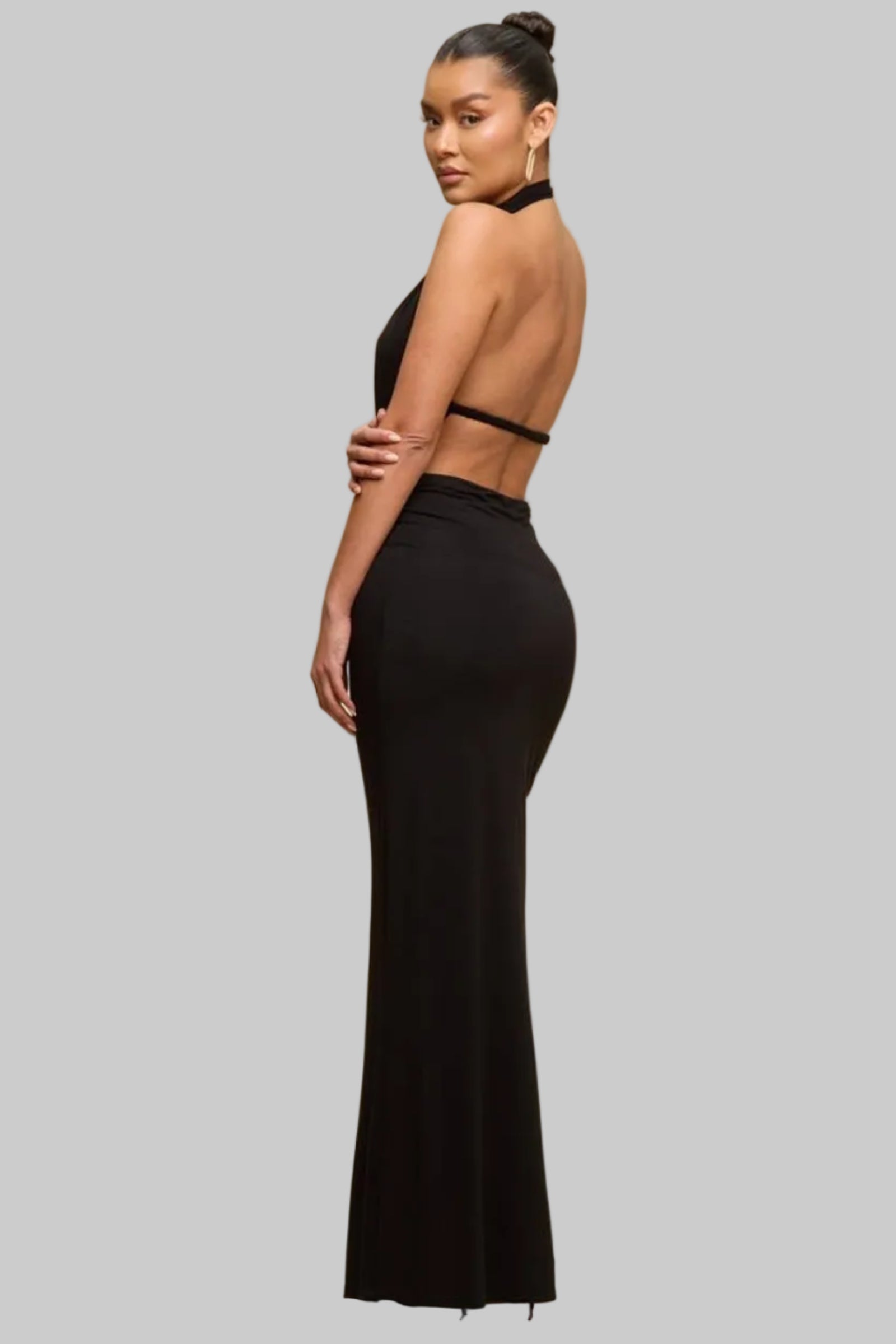 Halter Neck Maxi Dress – Black Formal Evening Gown