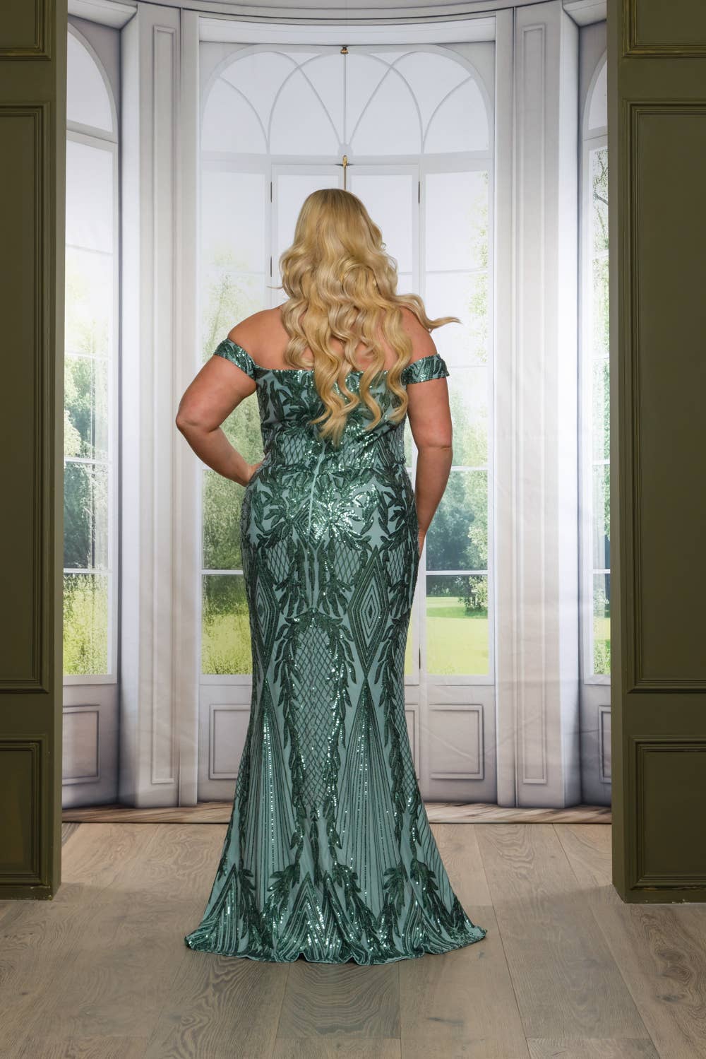 Plus Size Sequin Off Shoulder Maxi Dress