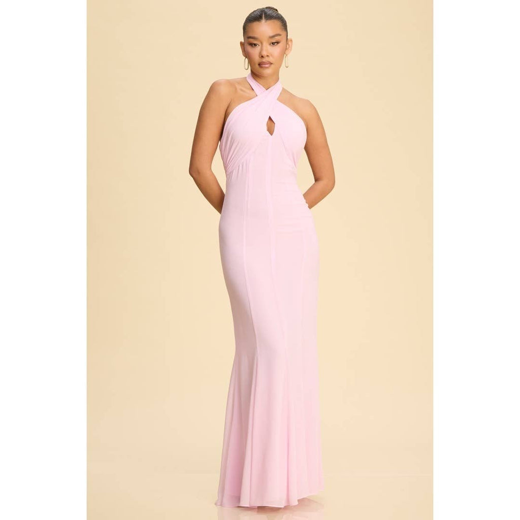 Chiffon Panel Halter Neck Dress