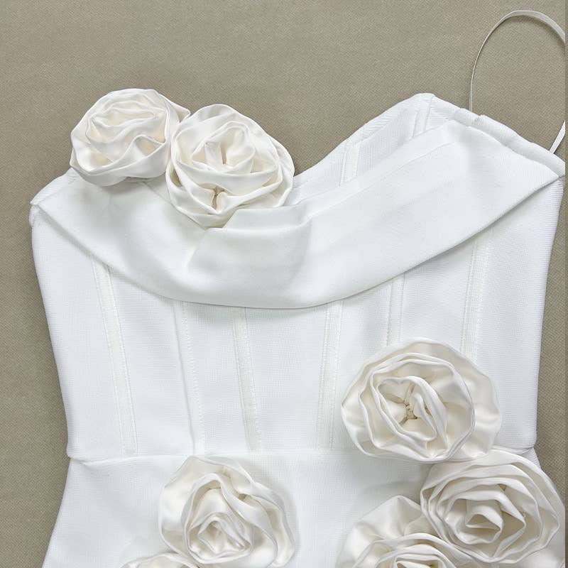 Floral Embellished White Bandage Dress