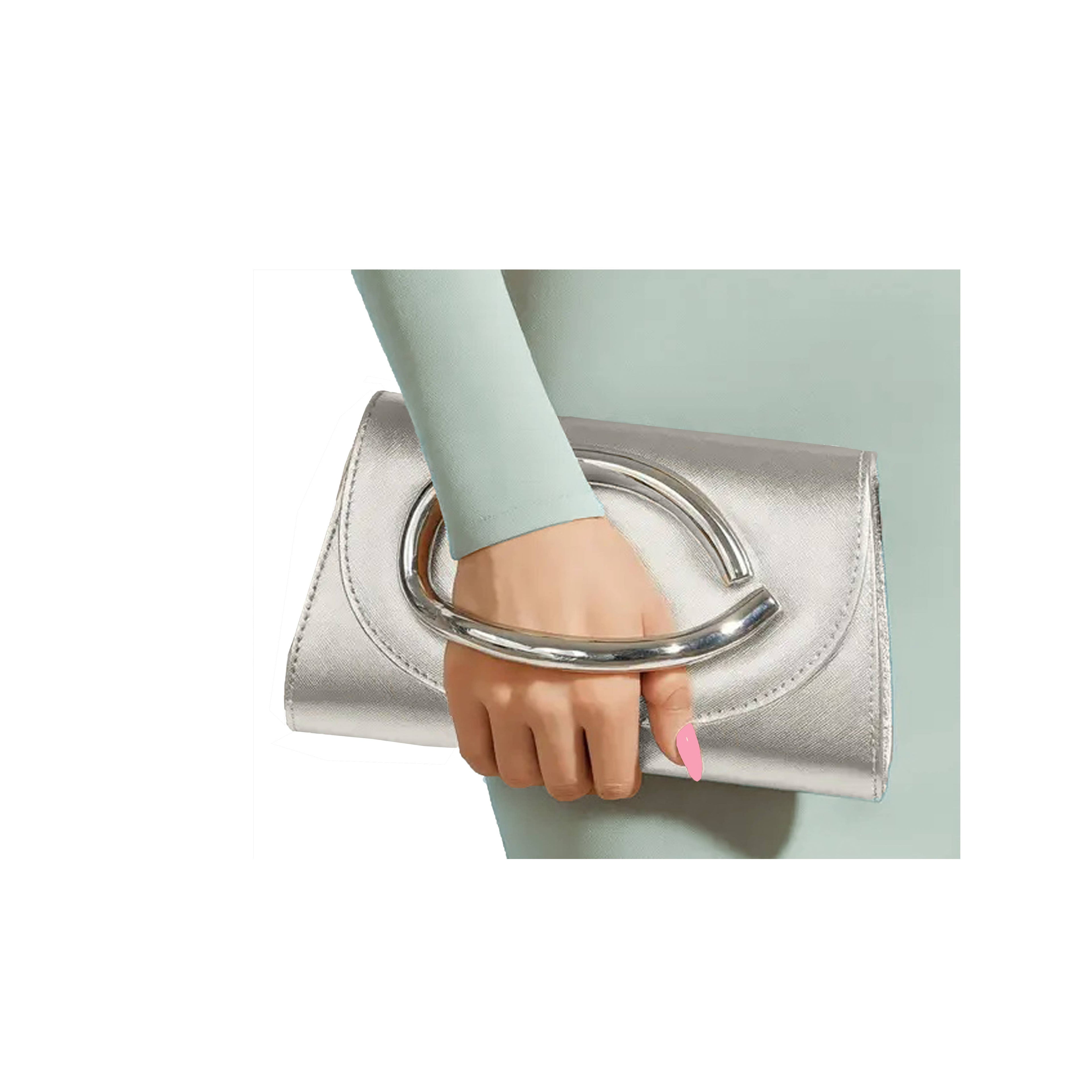 Trapezoid PU Clutch Bag with Metal Hardware