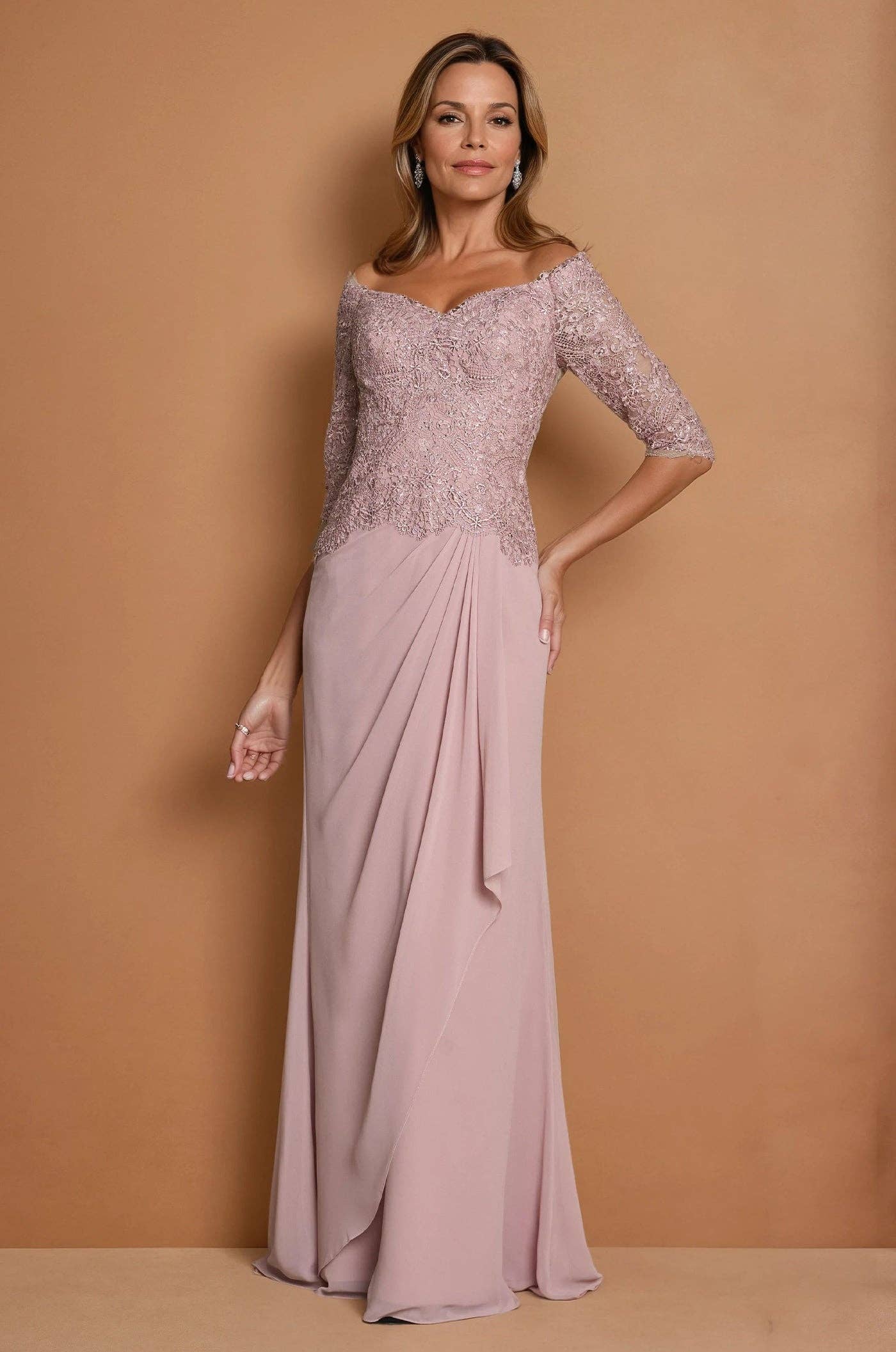 Long Sleeve Lace Mother of the Bride Dress
