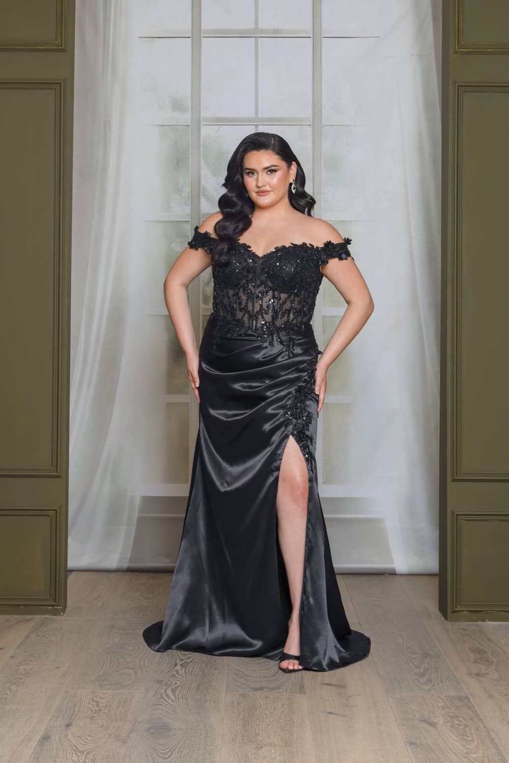 Plus Size Off Shoulder Beaded and Embroidered Maxi Dress