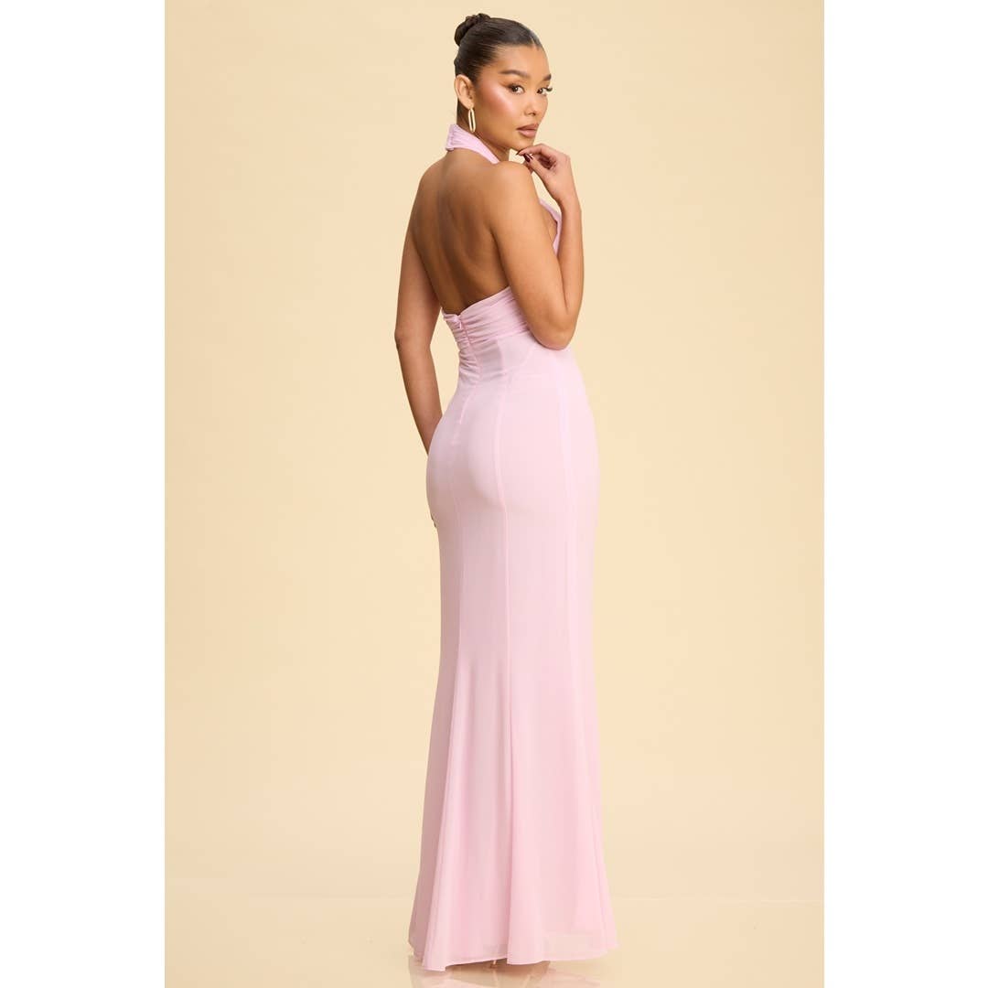 Chiffon Panel Halter Neck Dress