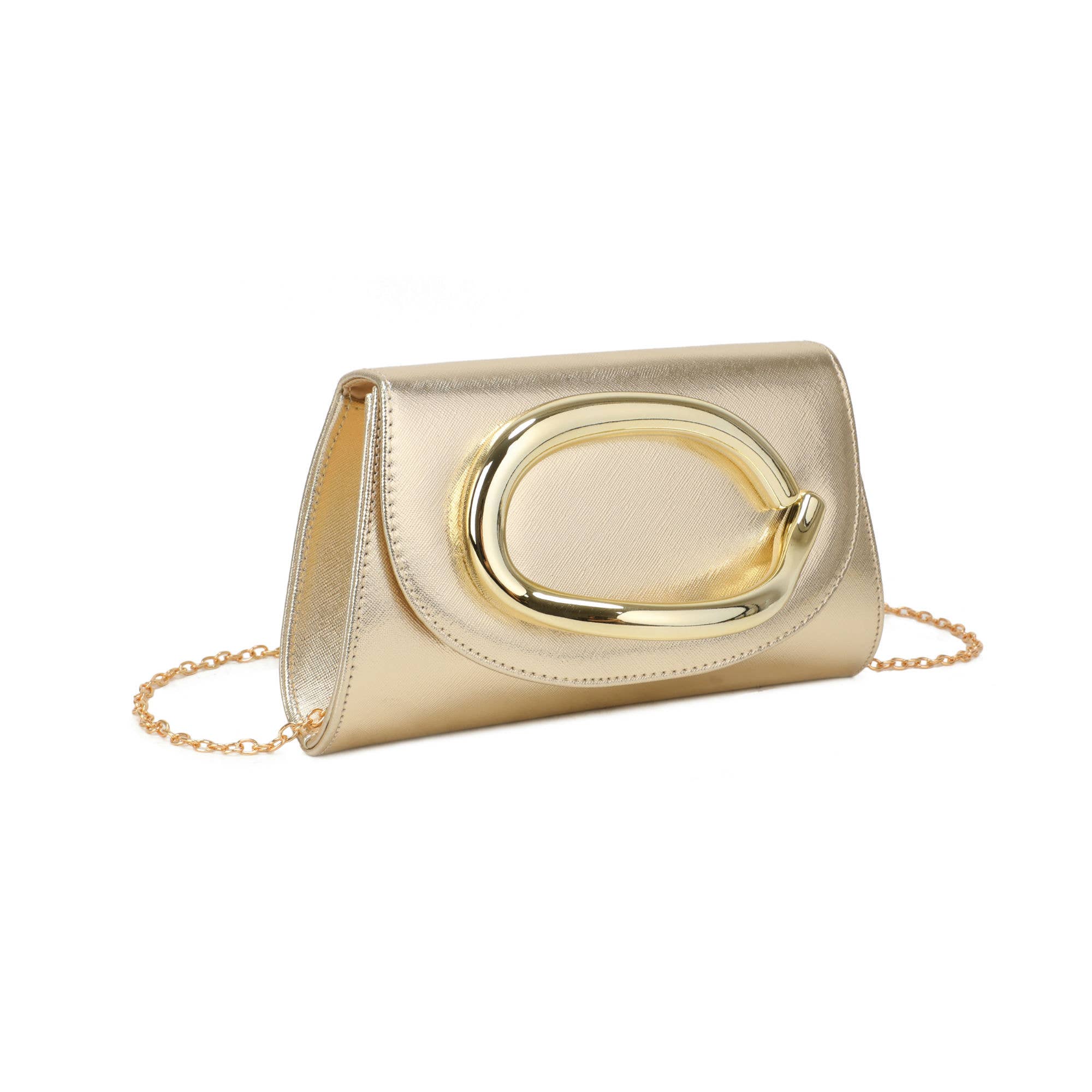Trapezoid PU Clutch Bag with Metal Hardware
