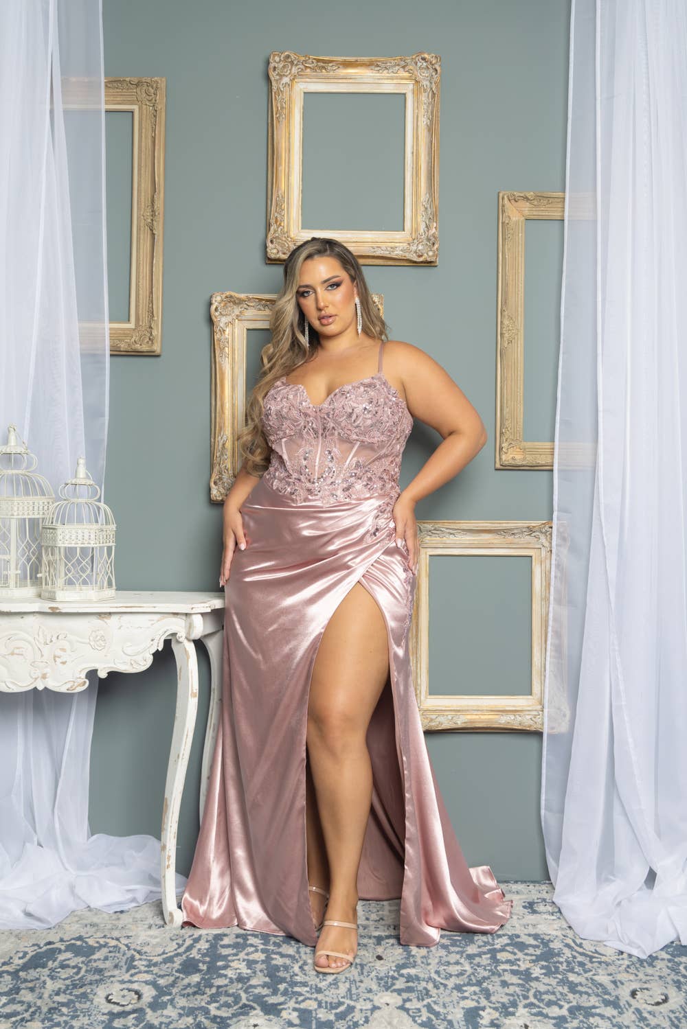 Plus Size Corset Beaded and Embroidered Maxi Dress