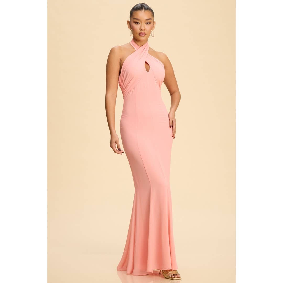 Chiffon Panel Halter Neck Dress