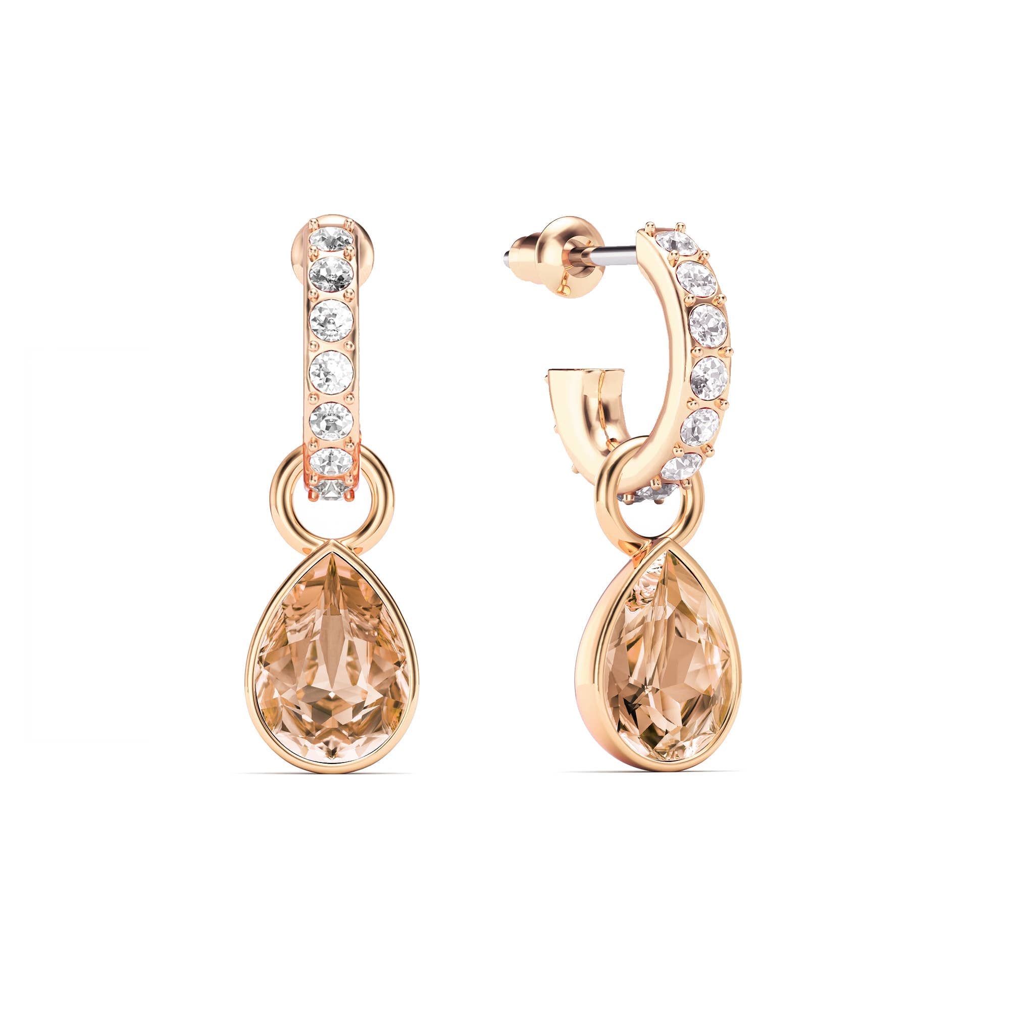 Petite Teardrop Drop Earrings | Light Peach Crystals | Rose Gold