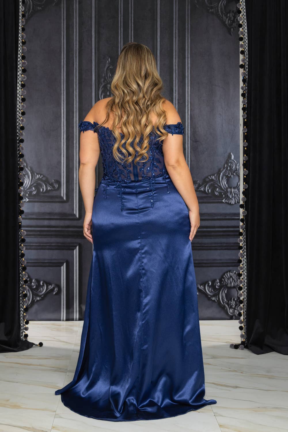 Plus Size Off Shoulder Beaded and Embroidered Maxi Dress