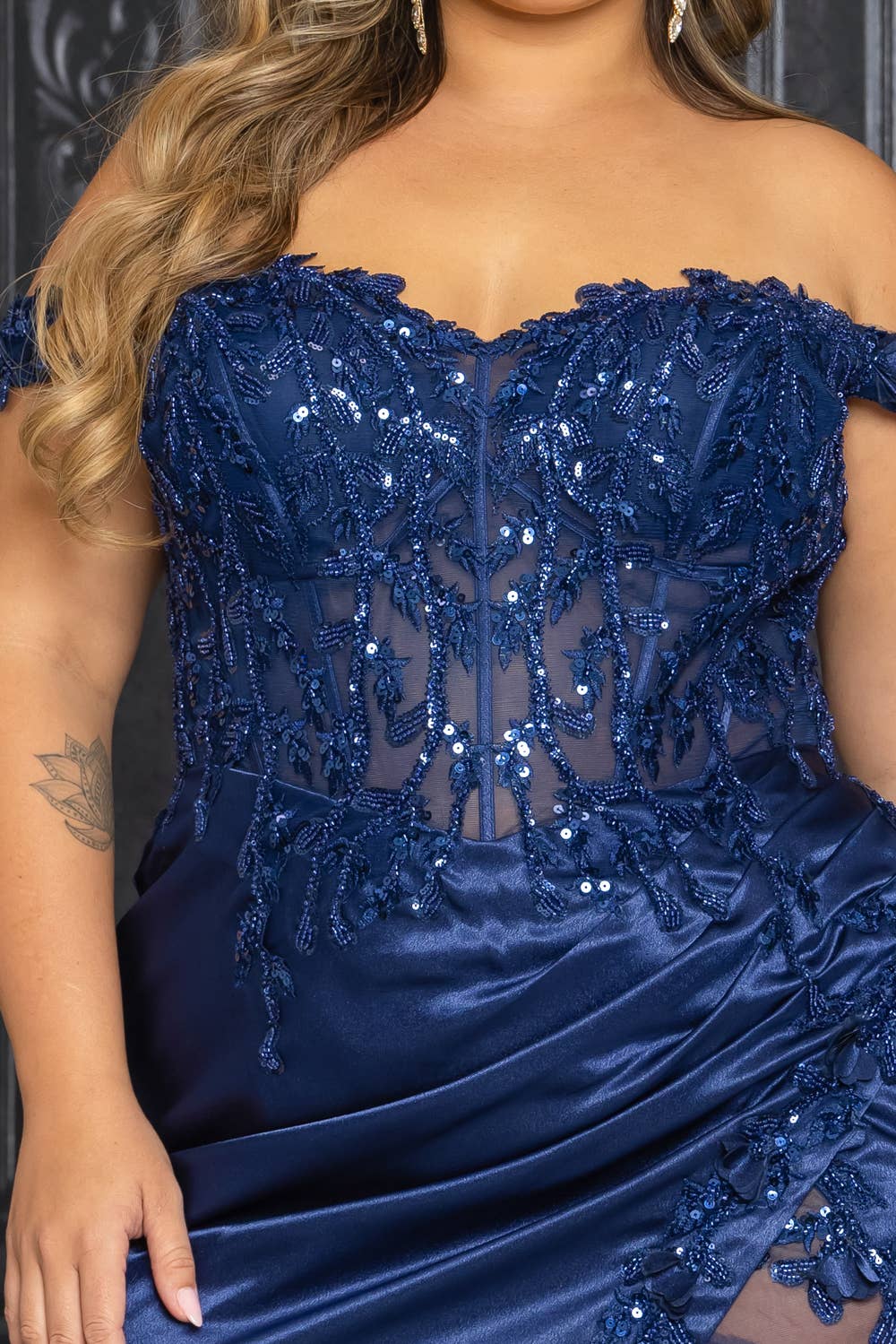 Plus Size Off Shoulder Beaded and Embroidered Maxi Dress