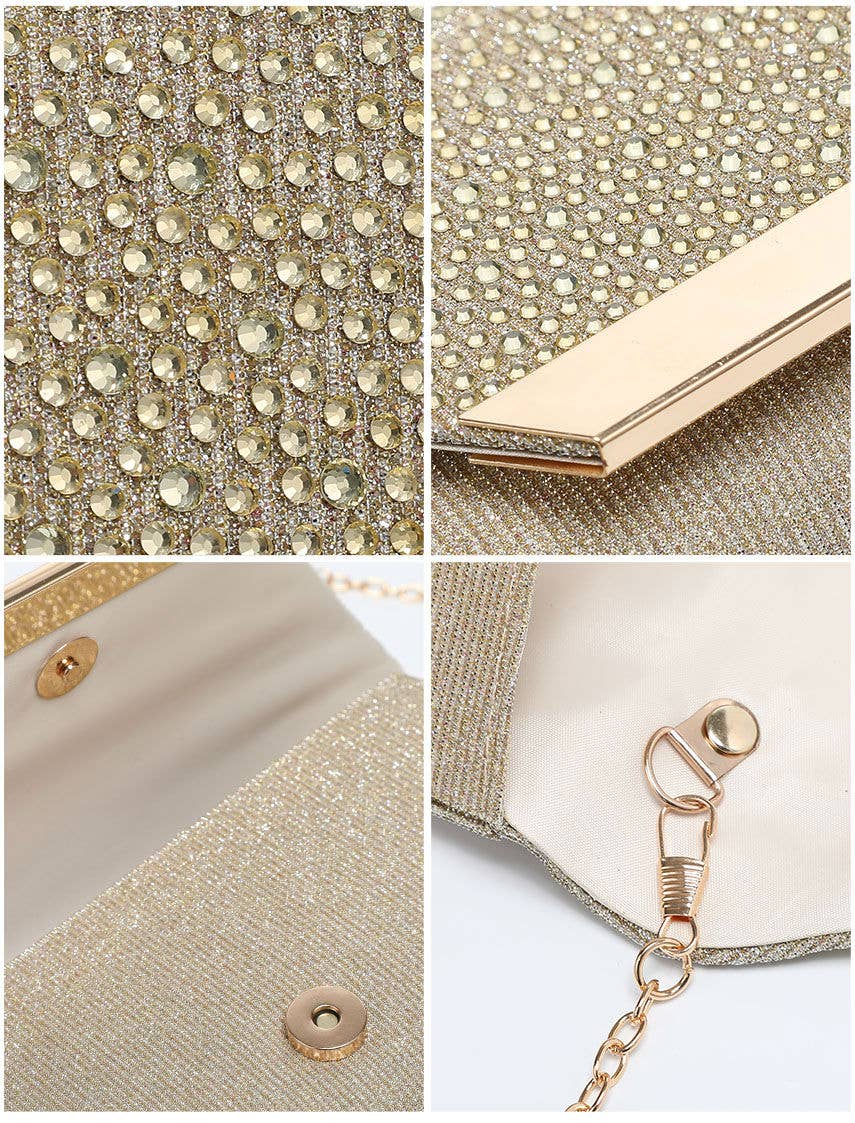 Diamante On the Flap Over Cover Glitter Clutch Bag