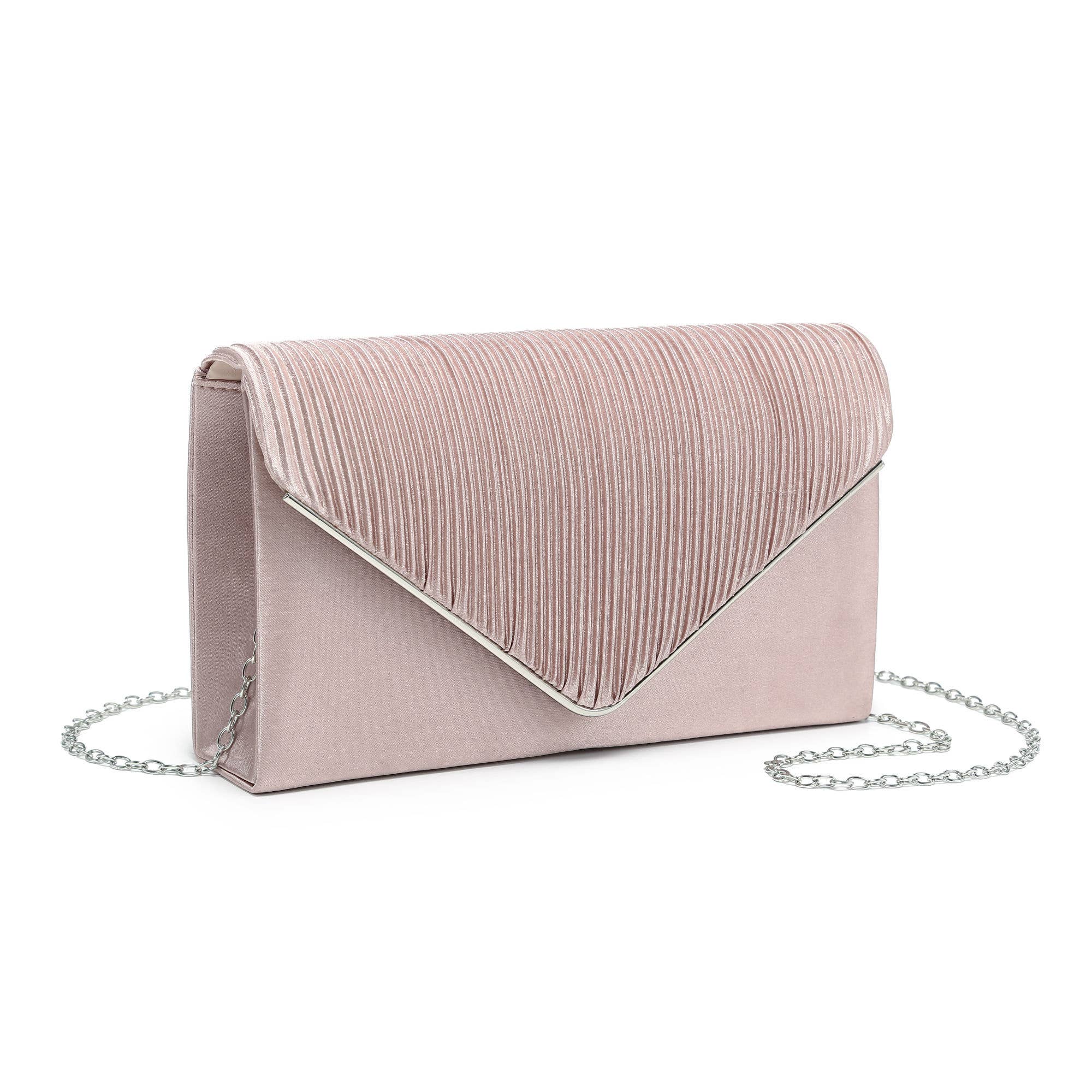 Pleated Details Satin Clutch Bag