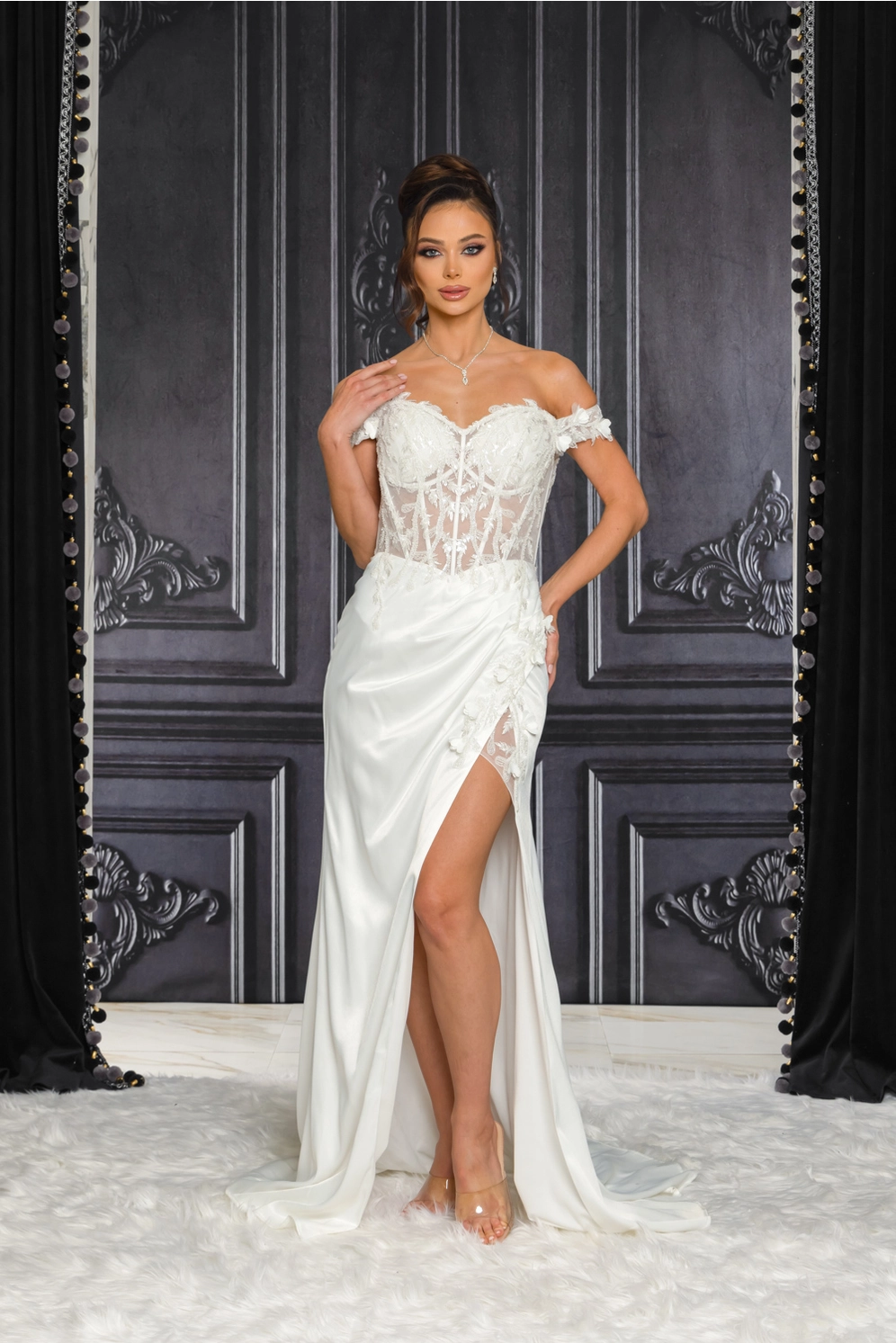 Bridal XL Off Shoulder Beaded Embroidered Sequin Maxi Dress