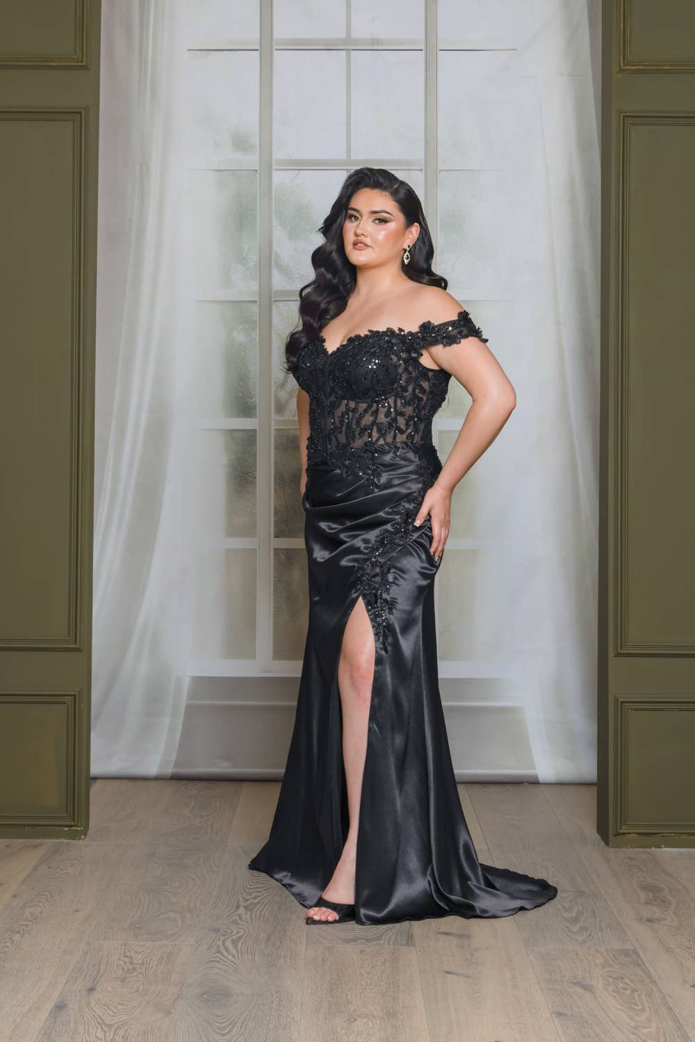 Plus Size Off Shoulder Beaded and Embroidered Maxi Dress