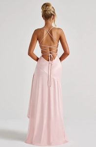 Halter Neck Backless Satin Gown with Ruffle Skirt