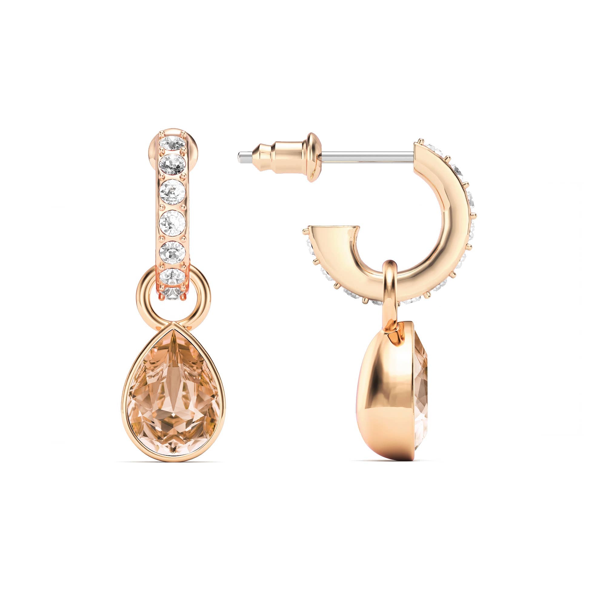 Petite Teardrop Drop Earrings | Light Peach Crystals | Rose Gold