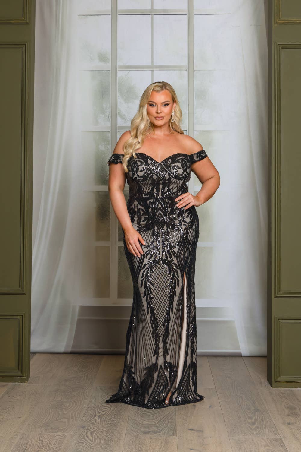 Plus Size Sequin Off Shoulder Maxi Dress