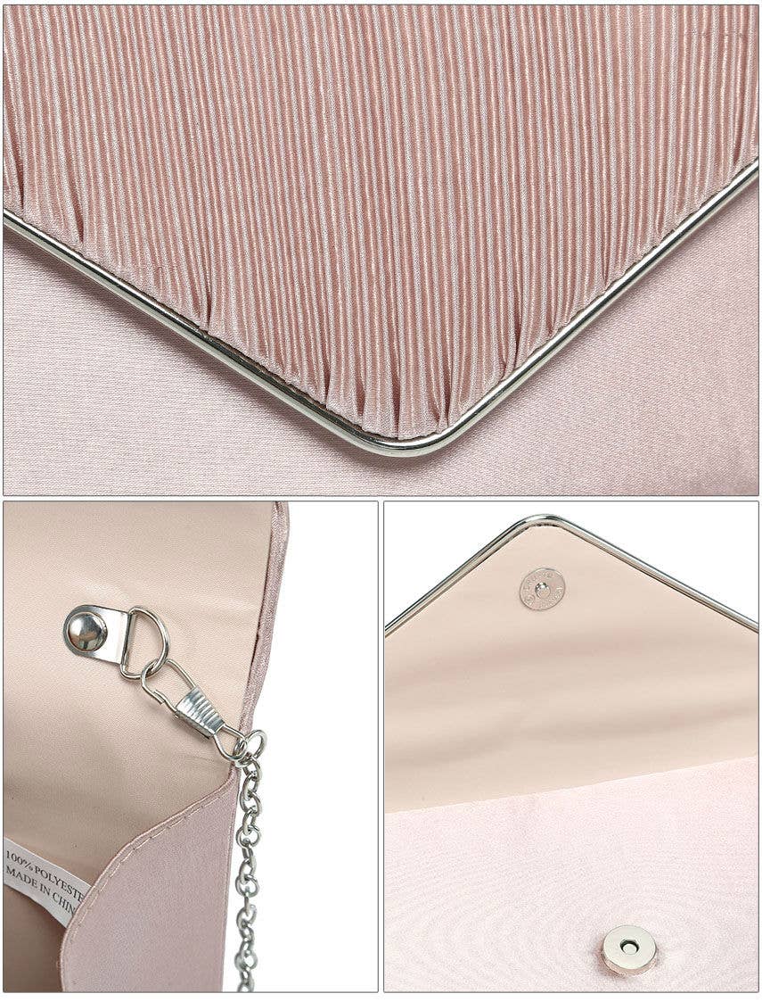 Pleated Details Satin Clutch Bag