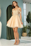 Off-Shoulder Embroidered Butterfly A-Line Cocktail Dress with Lace Corset Back