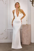 Halter Satin Pleated Chiffon Open Tie Back Bridal Gown