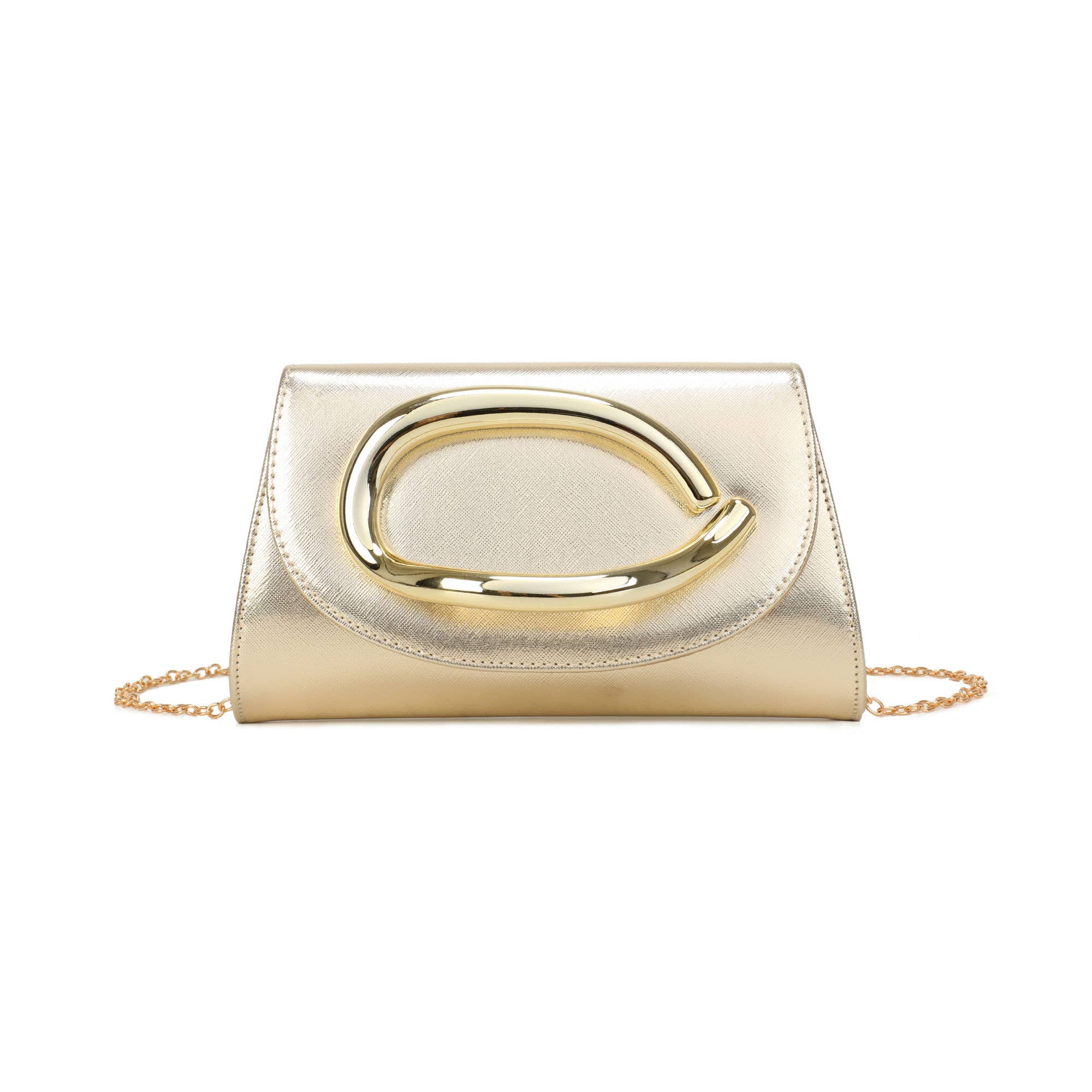 Trapezoid PU Clutch Bag with Metal Hardware