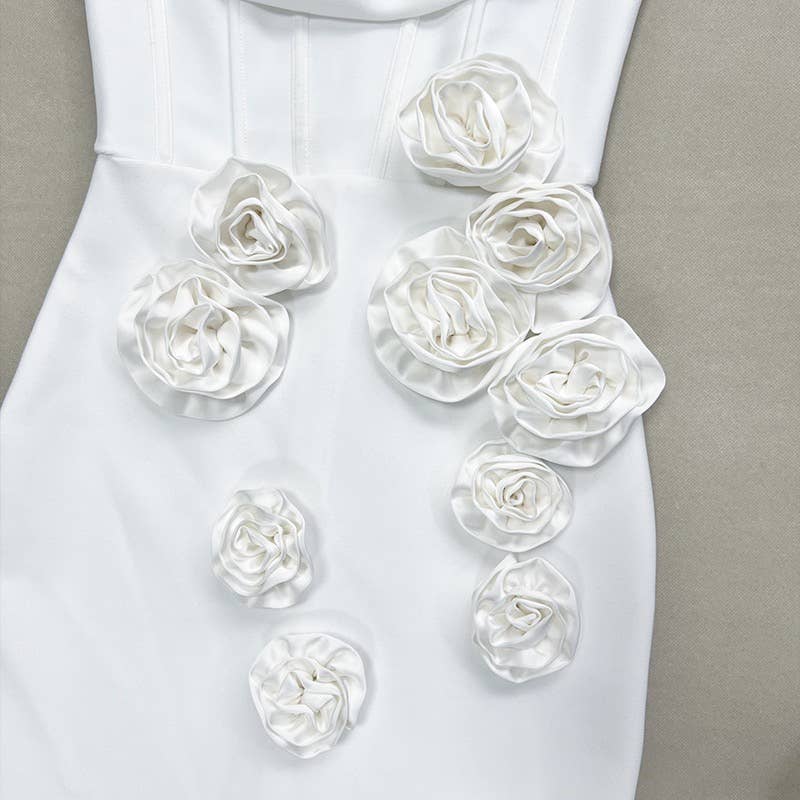 Floral Embellished White Bandage Dress