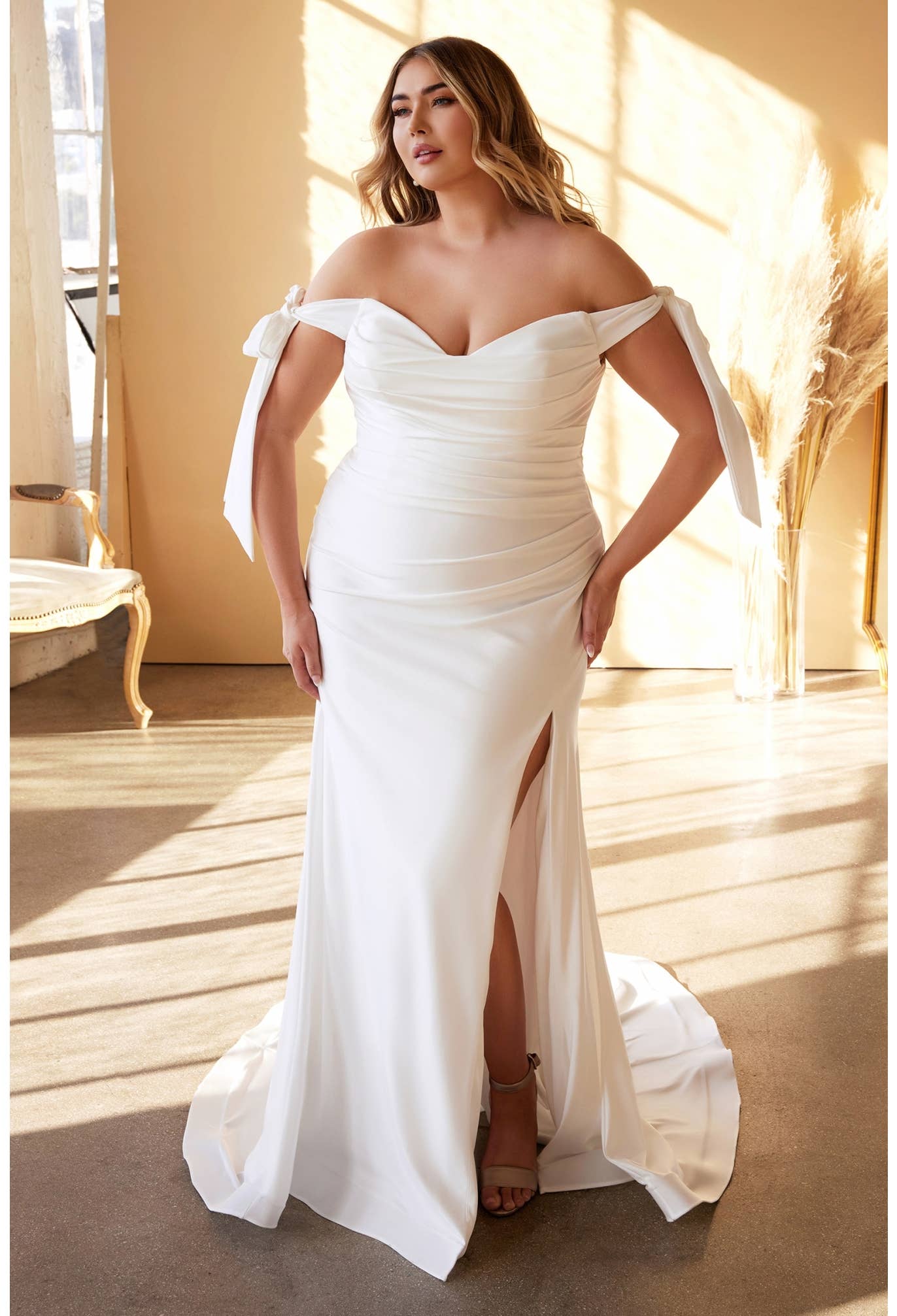 Vestido de novia de sirena de talla grande | Vestido de novia tipo cola de pez con mangas anudadas