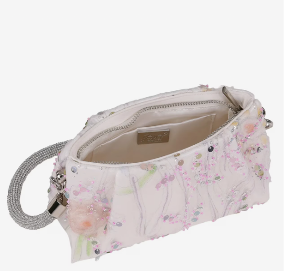 Badgley Mischka White Sequin Lace Evening Bag | Jewel Embroidered Satin Clutch