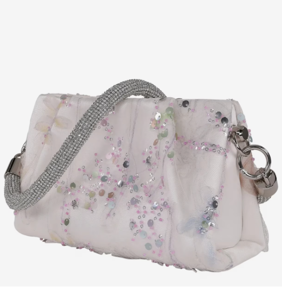 Badgley Mischka White Sequin Lace Evening Bag | Jewel Embroidered Satin Clutch