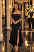 Strapless Mermaid Gown – High-Low Fishtail Hem & Thigh-High Slit