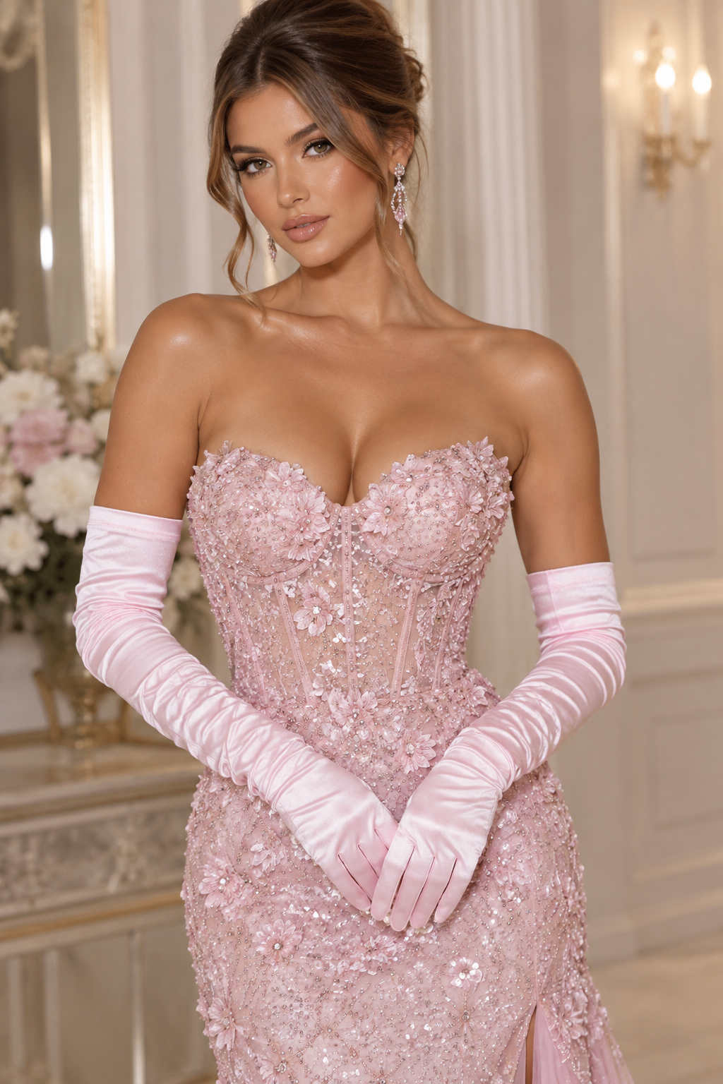 Satin Gloves Elegant Full Length