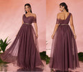 Burgundy One-Shoulder Tulle Gown