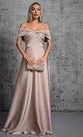 Champagne Gold Off-Shoulder Satin Gown