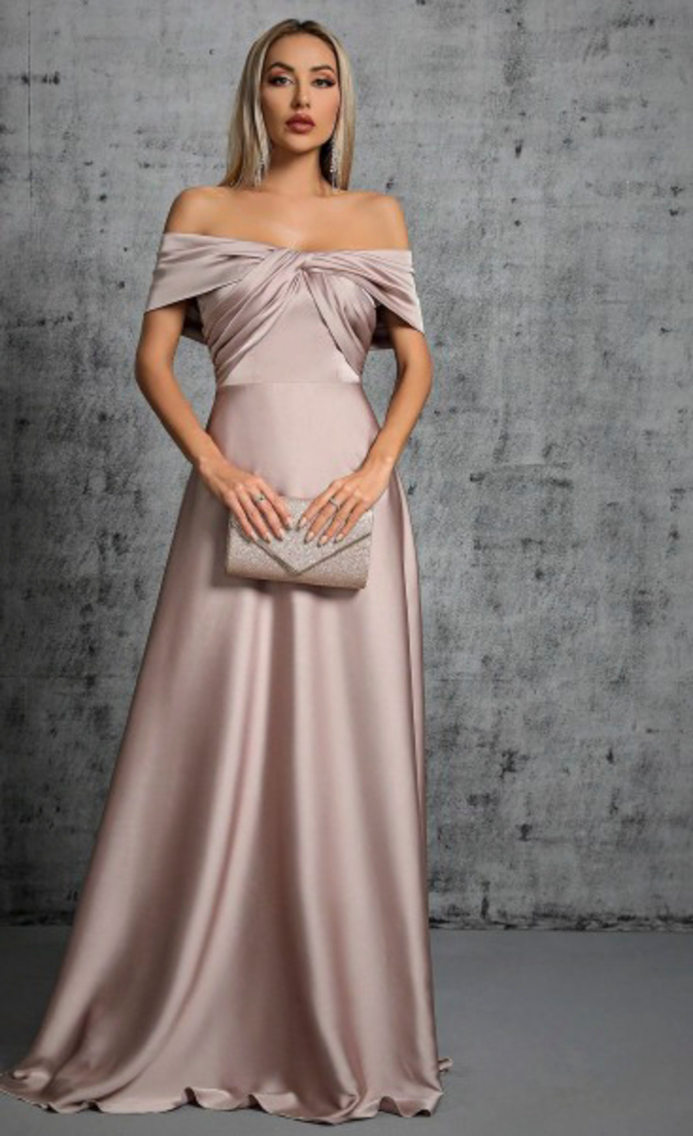 Champagne Gold Off-Shoulder Satin Gown