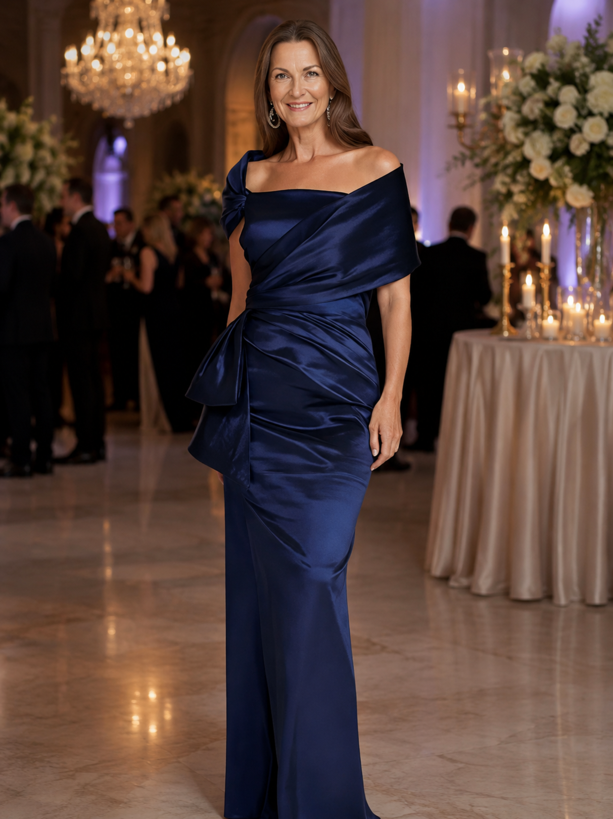 Pearly Satin Mermaid Evening Gown