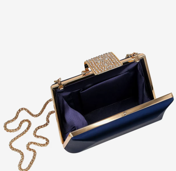 Badgley Mischka Amira Satin Minaudiere Clutch | Jewel Crystal Clasp Evening Bag