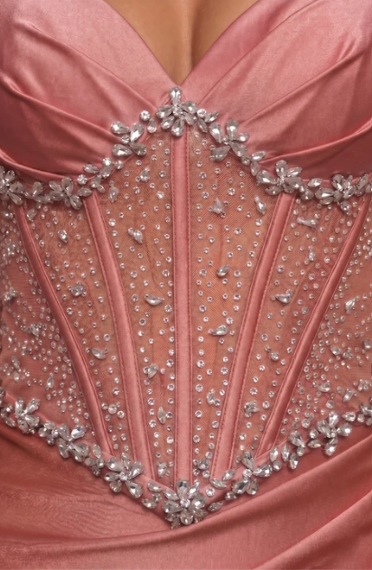 Beaded Sweetheart Corset Formal Gown with Side Slit