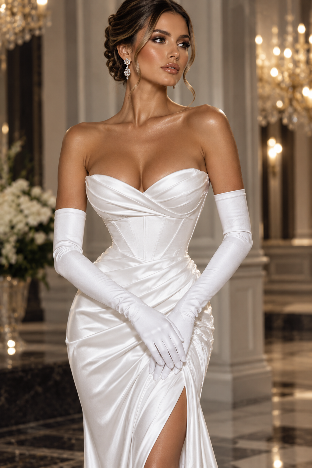 Satin Gloves Elegant Full Length