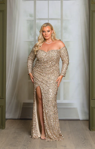 Plus Size Long Sleeve Off Shoulder Maxi Dress