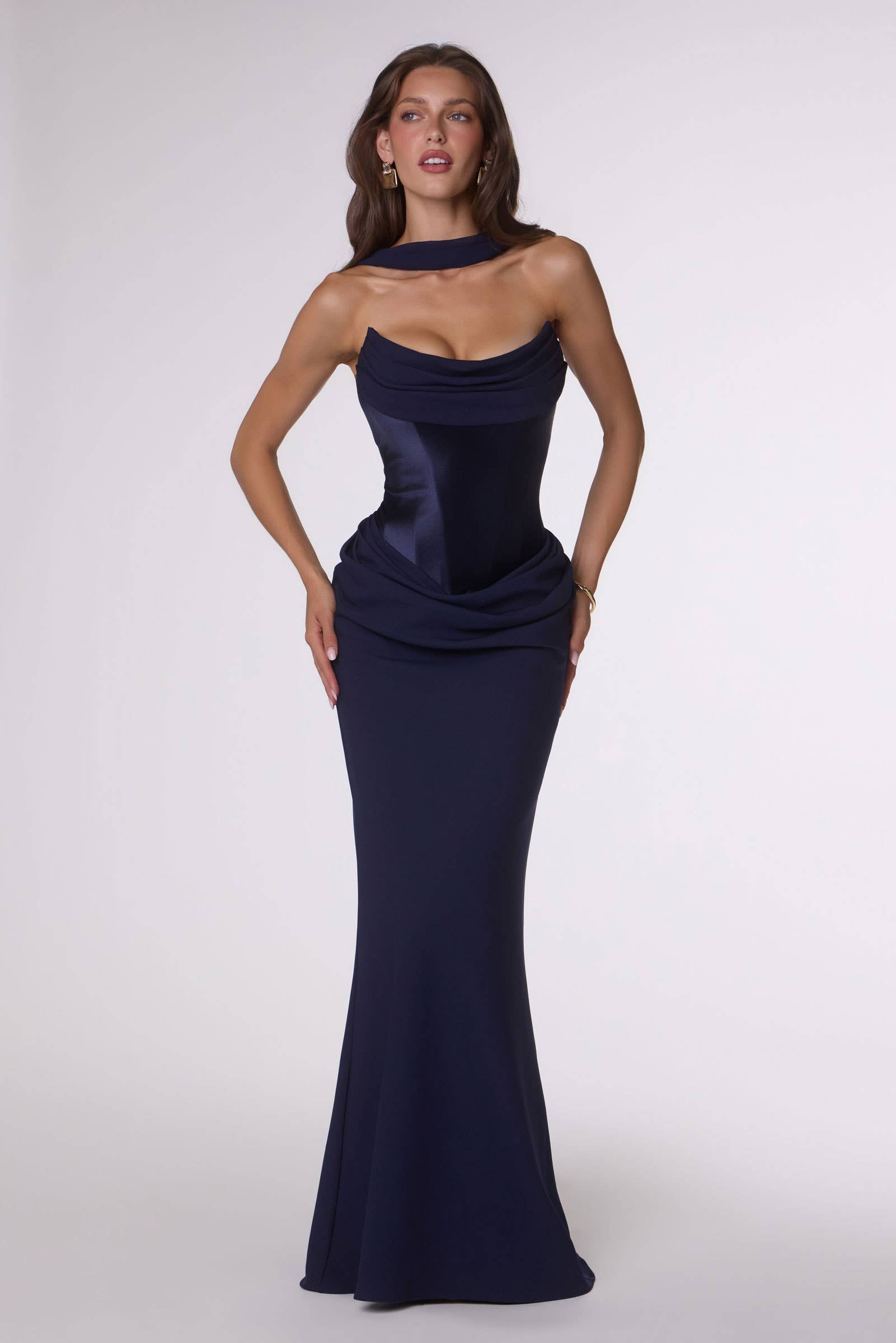 Strapless Structured Satin Dress with Corset Back