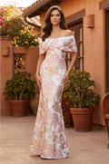 Off-Shoulder Floral Jacquard Mermaid Evening Dress