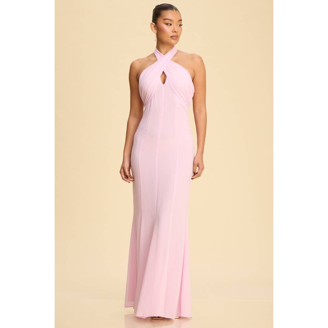 Chiffon Panel Halter Neck Dress