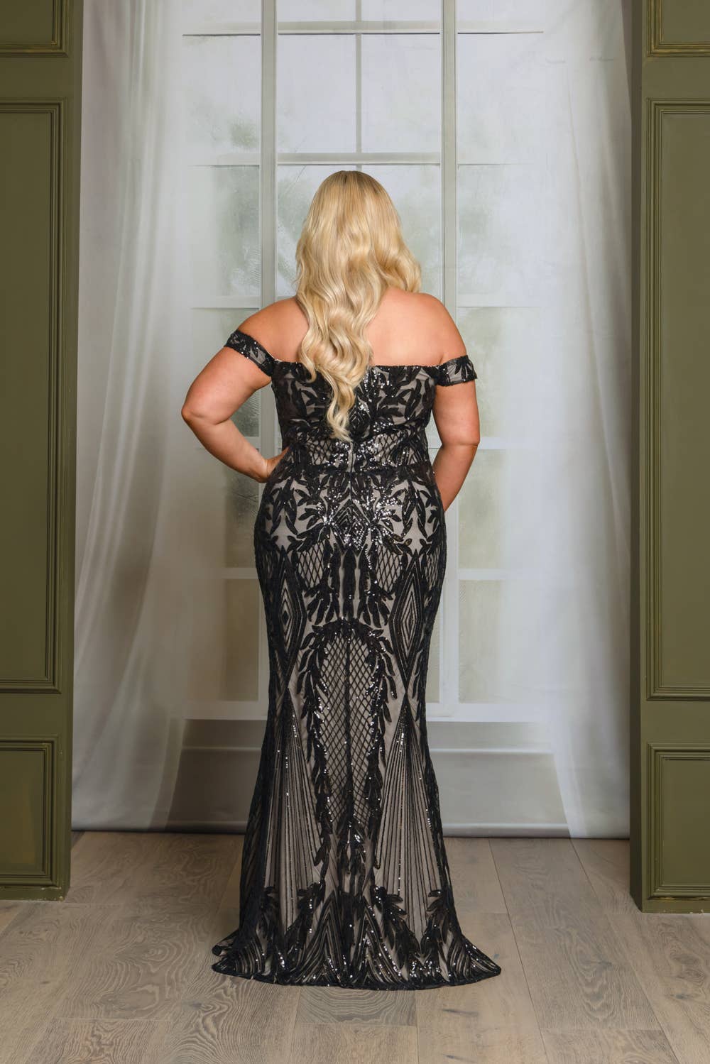 Plus Size Sequin Off Shoulder Maxi Dress