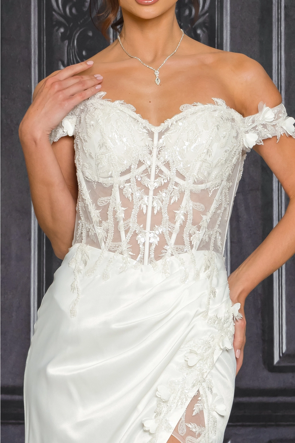 Bridal XL Off Shoulder Beaded Embroidered Sequin Maxi Dress
