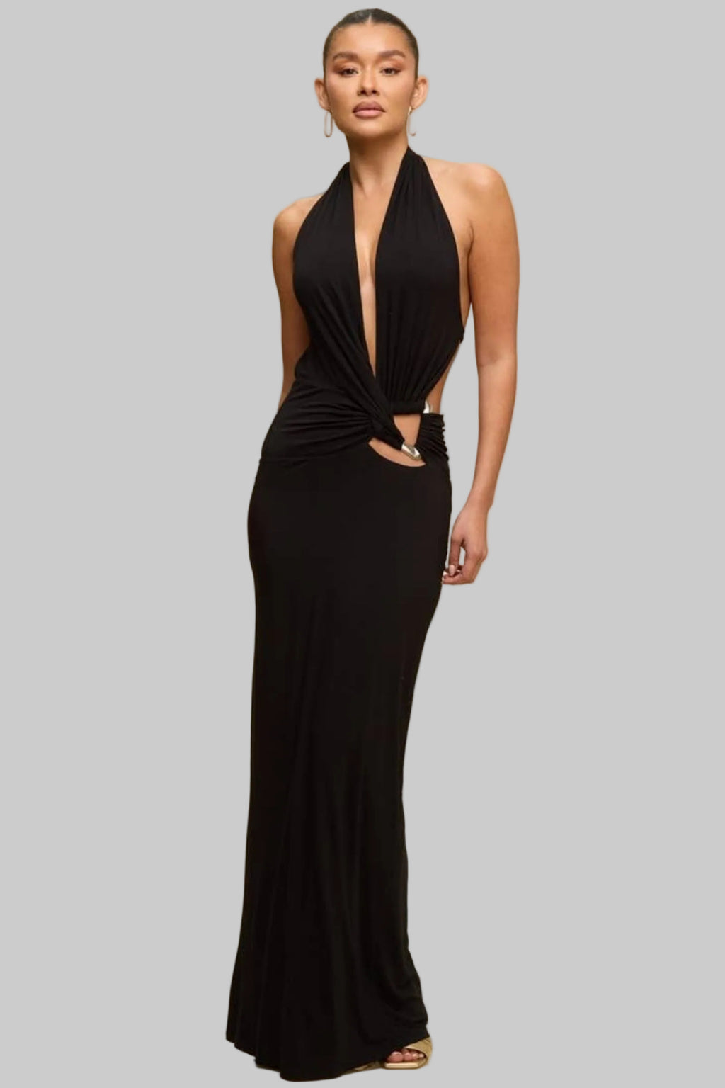 Halter Neck Maxi Dress – Black Formal Evening Gown