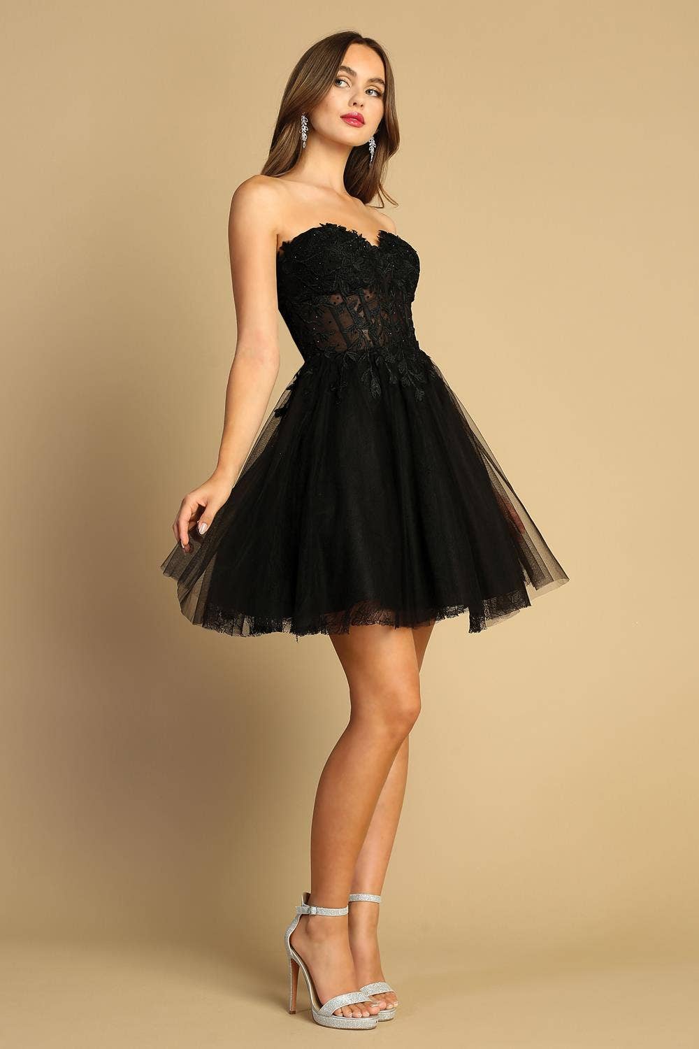 Sweetheart Tulle A-Line Embroidered Cocktail Dress with Lace Corset Back