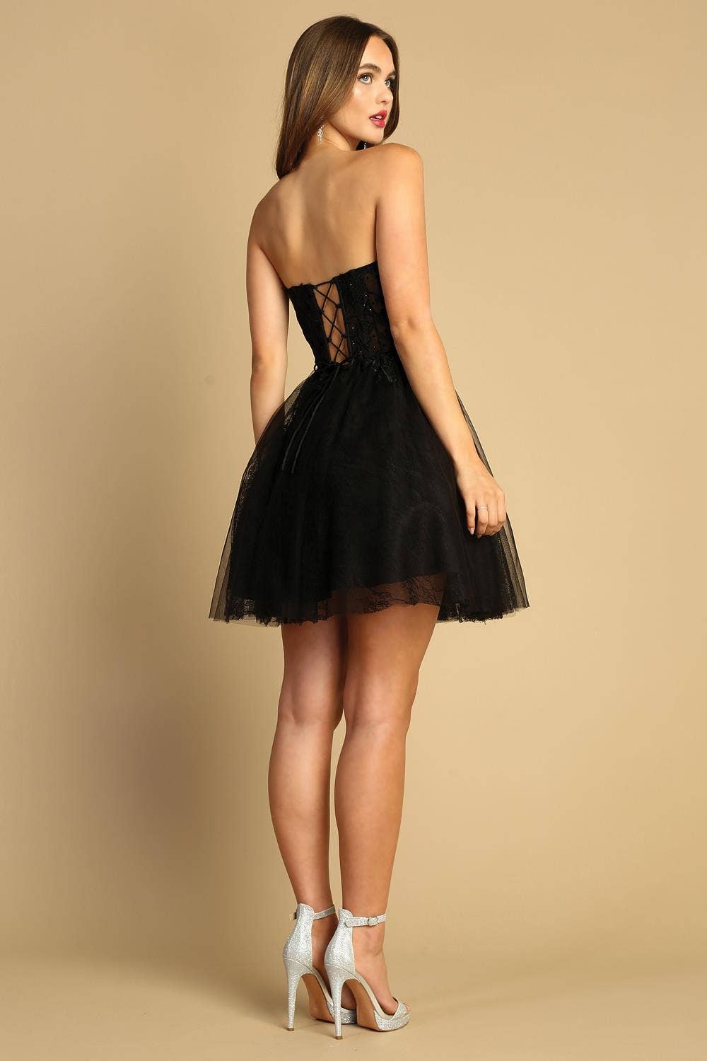 Sweetheart Tulle A-Line Embroidered Cocktail Dress with Lace Corset Back