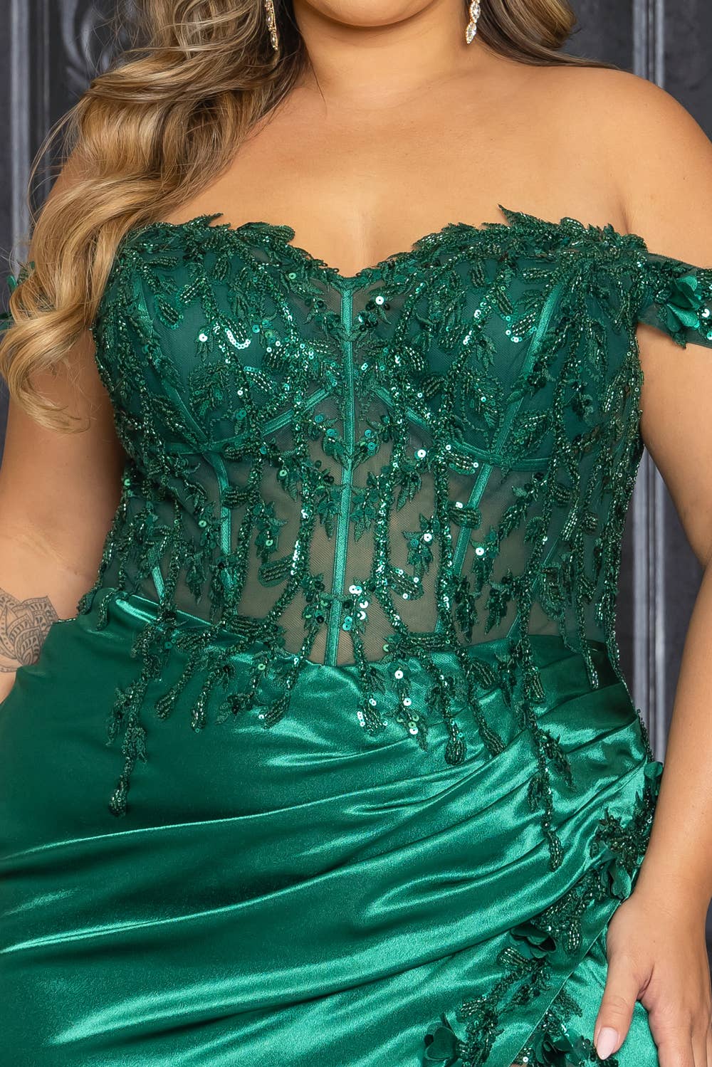 Plus Size Off Shoulder Beaded and Embroidered Maxi Dress