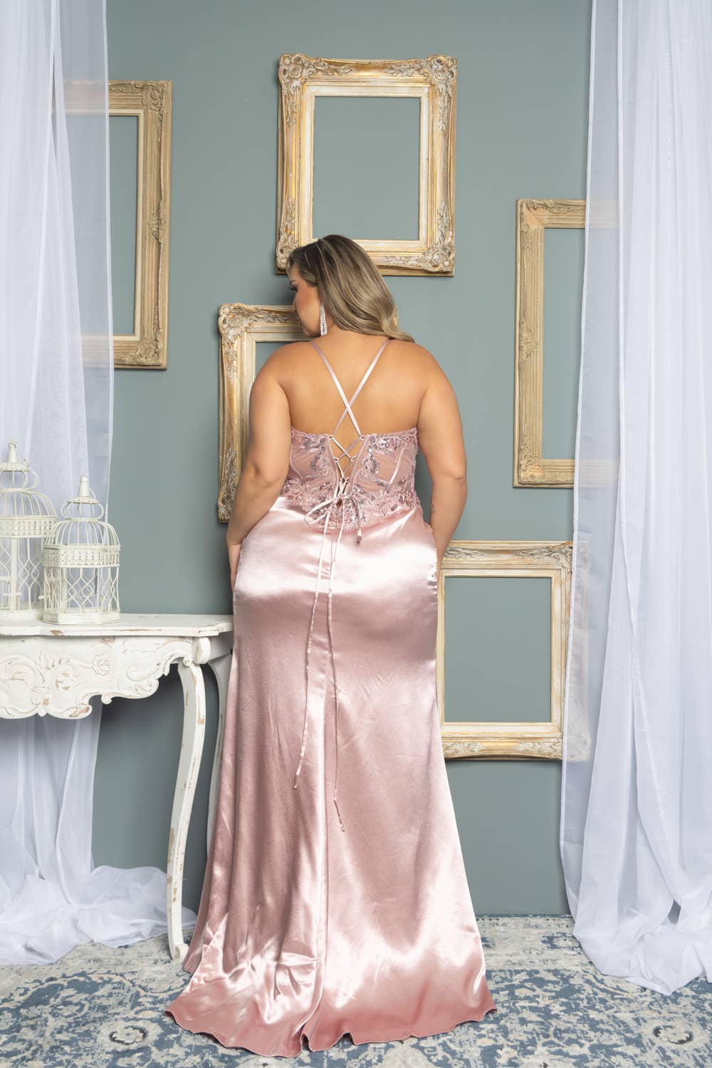Plus Size Corset Beaded and Embroidered Maxi Dress