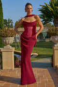 Strapless Structured Satin Dress with Corset Back
